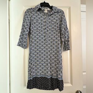 Studio M Black and White Geometric Long Sleeve Dress